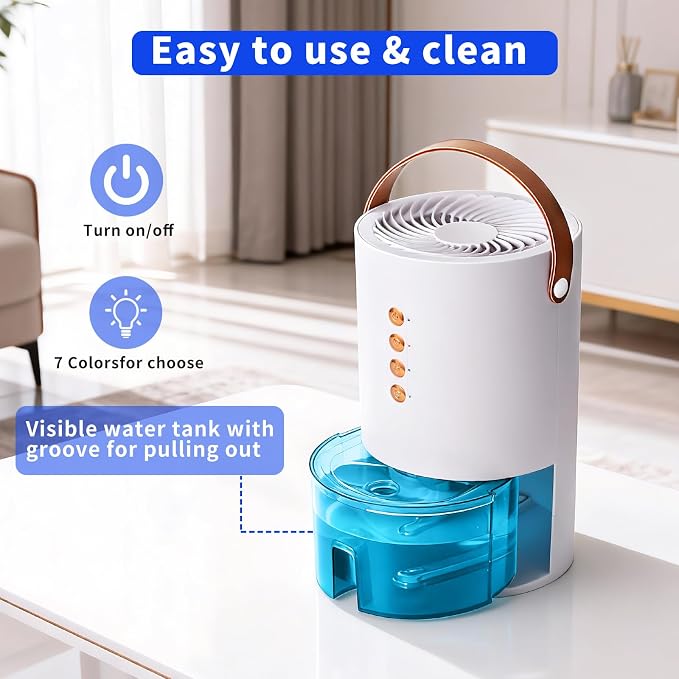 Dehumidifier for Home, 60 Oz | Small Portable Design, For Basement, Bedrooms, Bathrooms, Closets, RVs, Automatic Shut-off, Color Indicator Lights
