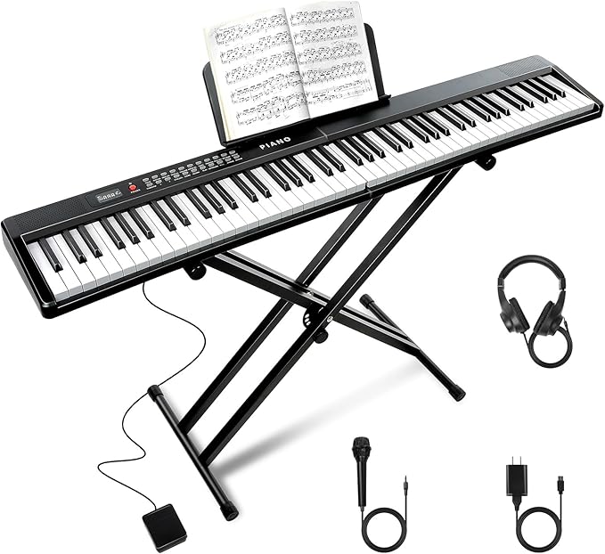 88 Key SEMI-Weighted Keyboard Piano For Beginners w/Stand, Teaching Mode | Corded Electric, MIDI, Bluetooth, 1000 Tones/Rhythms, 150 Demos, Sustain Pedal, Metronome, Sync, Chord, Dual Key, Key Drum