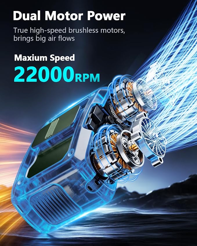 20000mAh Personal Fan - 22000RPM Dual Motors Rechargeable Fans with 200% Strong Airflow True High Speed, Up to 41H Cooling Time Portable Waist Fan for Jobsite Travel World Cup, Gifts for Men, Green