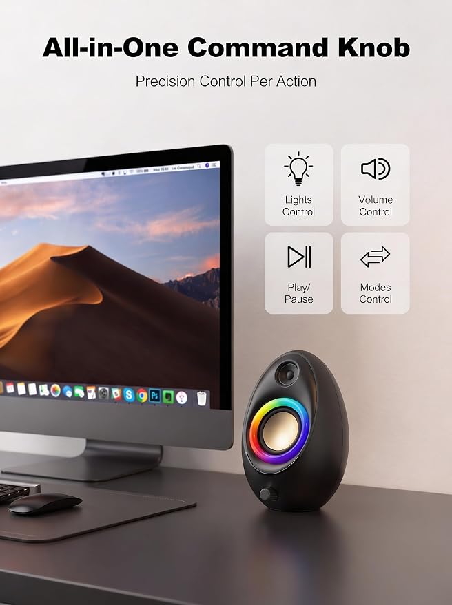 Bluedee Computer Speakers for Desktop PC, 20W Peak Power Bluetooth 5.4 USB/USB-C Powered PC Speakers with 8 RGB Effects, Plug & Play Clear Stereo Sound with Enhanced Bass for Desktop, Laptop