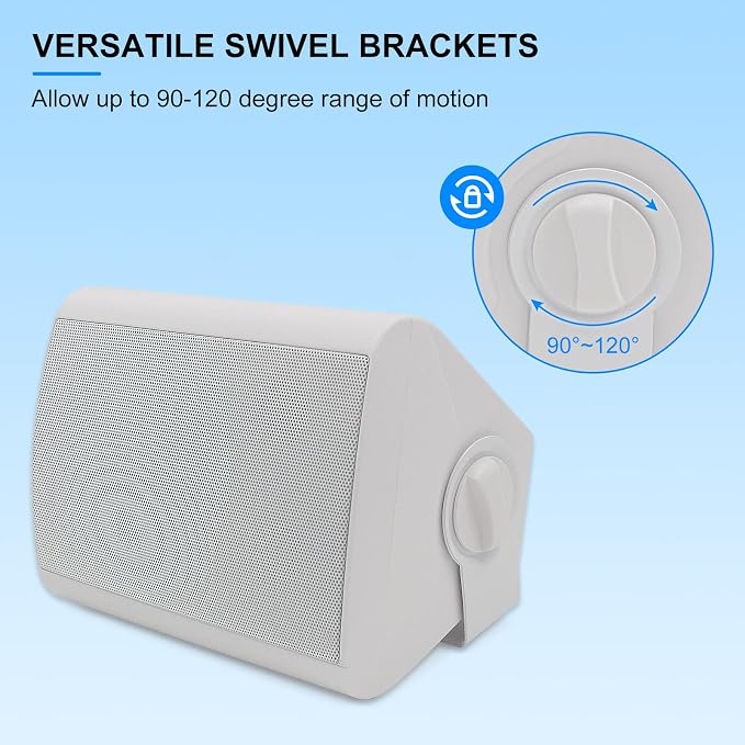 Herdio 5.25 Inch 300 Watts Indoor Outdoor Bluetooth Speakers Waterproof Wall Mount Speakers Wired System All Weather Resistant for Patio Porch Home Theater Backyard(White)