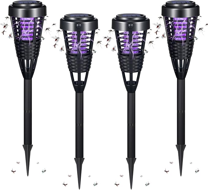 2026 4Pack Mosquito Repellent Outdoor Patio Solar Bug Zapper Outdoor,Mosquito Trap to Repel Gnat Small Flying Insect,Solar Fly Zapper for Backyard,Garden,Patio,Waterproof Mosquito Zapper for Outside