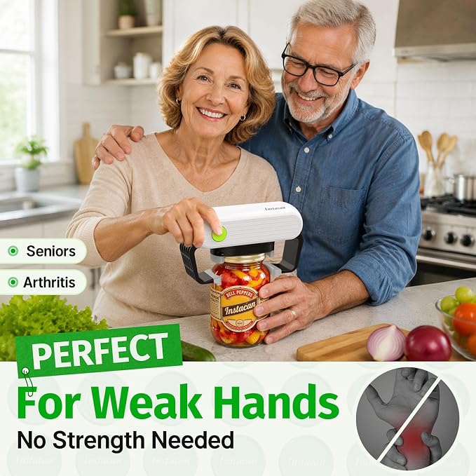Effortless Electric Jar Opener Easy Opens Twist-Lid, One Handed Automatic Jar Opener for Weak Hands & Seniors with Arthritis