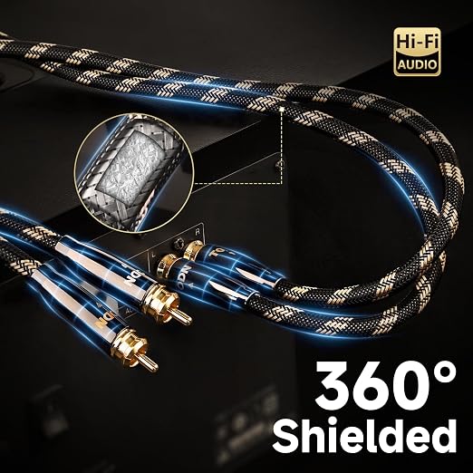 TODN 4.9ft HiFi RCA Cables Audiophile OCC Dual Shielded for Home Audio | RCA to RCA, Noise Reduction, 24K Gold-plated Plug, Male to Male, Left and Right Channel, For Turntable/CD/Amp