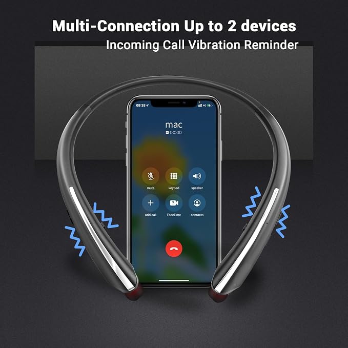 Gardway Neckband Bluetooth Headphones, Bluetooth 5.4 Wireless Headphone with Retractable Earbud,16Hrs Playtime, IPX5 Sweatproof, Around The Neck Headphones Stereo Headset