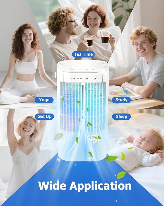 Portable Air Conditioners AC Unit: 3-Speed Mini Air Conditioner, 3-in-1 Personal Cooling Fan, Small Air Cooler with 1000ml Water Tank, 2H/4H Timer, USB Powered for Bedroom Office Desk