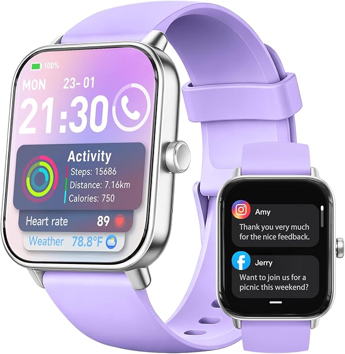 Smart Watch for Women,1.85 inch AMOLED Touchscreen for Android & iPhone Alexa Built-in Bluetooth Calls,Fitness Watch 110+ Sport Modes Heart Rate/Sp02/Sleep/Calories Monitor IP68 Waterproof
