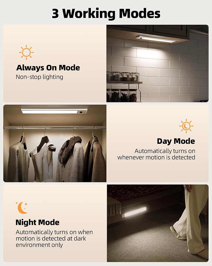 EZVALO 12-inch Under Cabinet Lighting Wireless with Battery Indicator, 2500mAh Rechargeable Motion Sensor Light Indoor, 96 LED Under Counter Lights for Kitchen Closet, 3 Color Temps, Dimmable, 6 Pack