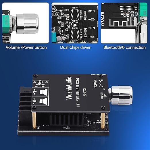 ZK-1002L 200W Audio Power Amplifier Board with Bluetooth and AUX Inputs, 2.0 Channel Stereo Mini Power Amplifier Receiver Module for Home DIY Speakers System, DC 5-24V