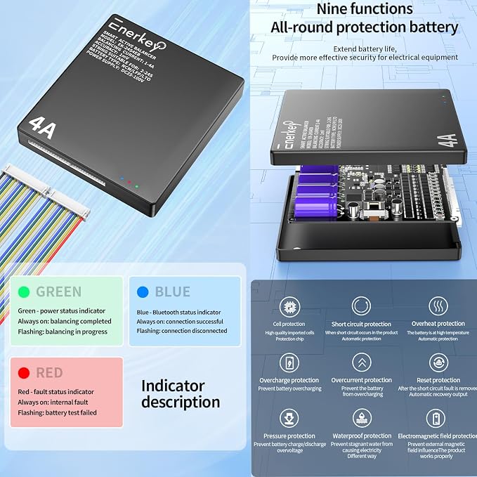 4A Smart Active Balancer 2S-24S Li-ion LiFePO4 Lithium 12V-100V Battery Equalizer