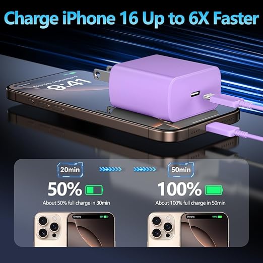 Phone 17 Charger Fast Charging, 45W Super Fast USB C Chargers Block with 10ft Type C Cord for Phone 17/17 Pro/17 Pro Max/Air/16 15 Pro Max Plus,iPad, Galaxy,Purple