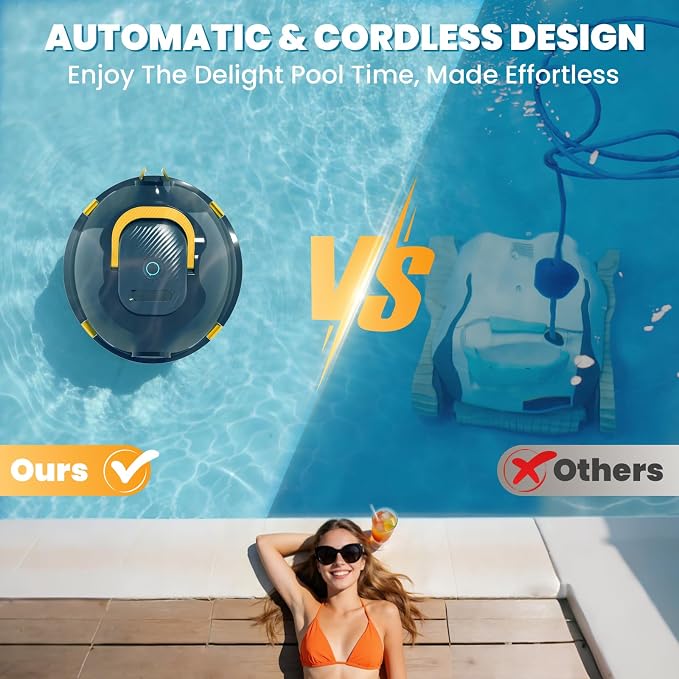 Y20 Robotic Pool Cleaner, Cordless Pool Vacuum for Above Ground & Inground Flat Pools with Dual Motors, 130 Min Runtime, Auto-Parking, Powerful Pool Vacuum Robot for Up to 1200 Sq.Ft