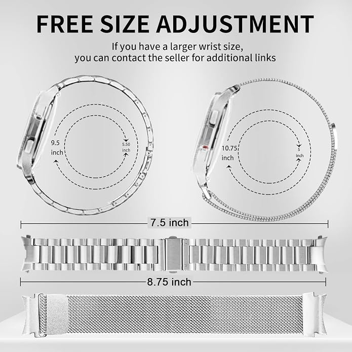 GOLDTOLUCK No Gap Stainless Steel Band Compatible with Samsung Galaxy Watch 8 7 6 5 4 Classic FE Pro Ultra 40mm 44mm 46mm 43mm 47mm 45mm 42mm Replacement Men Women Milanese Metal Elegant Casual