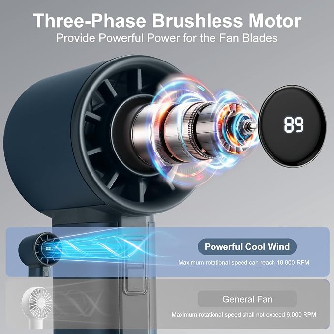 Handheld Turbo Fan with 1-100 Speed - 15H Max Cooling Mini Portable Fan, Metal Personal Air Cooler for Commute and Travel, Gifts for Men and Women, Blue