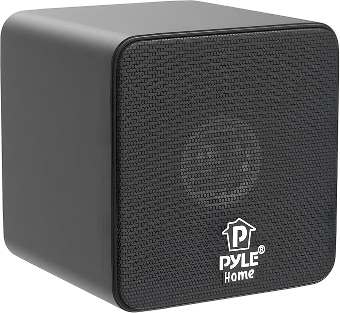 Pyle Home 4” Mini Cube Bookshelf Speakers-Paper Cone Driver, 200 Watt Power, 8 Ohm Impedance, Video Shielding, Home Theater Application and Audio Stereo Surround Sound System - 1 Pair -PCB4BK (Black)