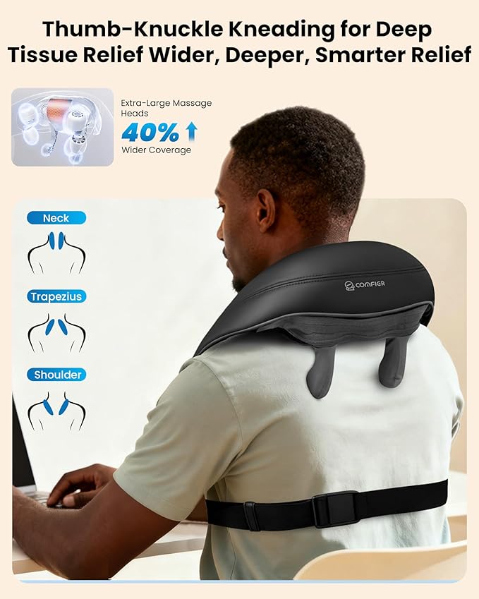 COMFIER Cordless Neck Massager with Heat, 4D Kneading Shiatsu Neck and Shoulder Massager Deep Tissue, Hands-Free Straps, FSA Eligible HSA, Father Day Gift for Dad