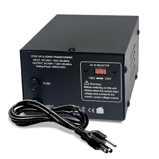 LiteFuze 500W Japan Voltage Converter Transformer – Step Up/Down 100V to 120V / 120V to 100V – Heavy Duty Power Converter with Fuse Protection & Fully Grounded Cord (JP-500)