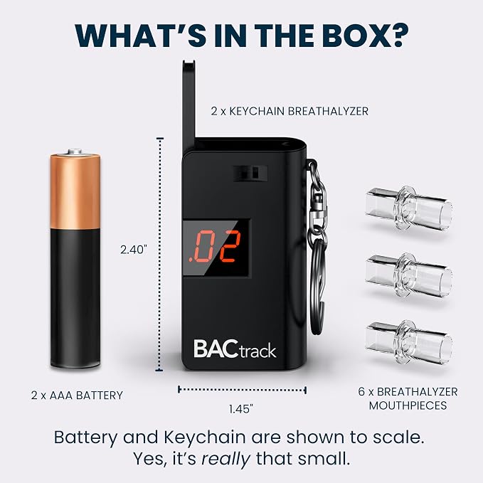BACtrack Keychain Breathalyzer - Black (2 Pack) | Ultra-Portable Pocket Keyring Alcohol Tester for Personal Use