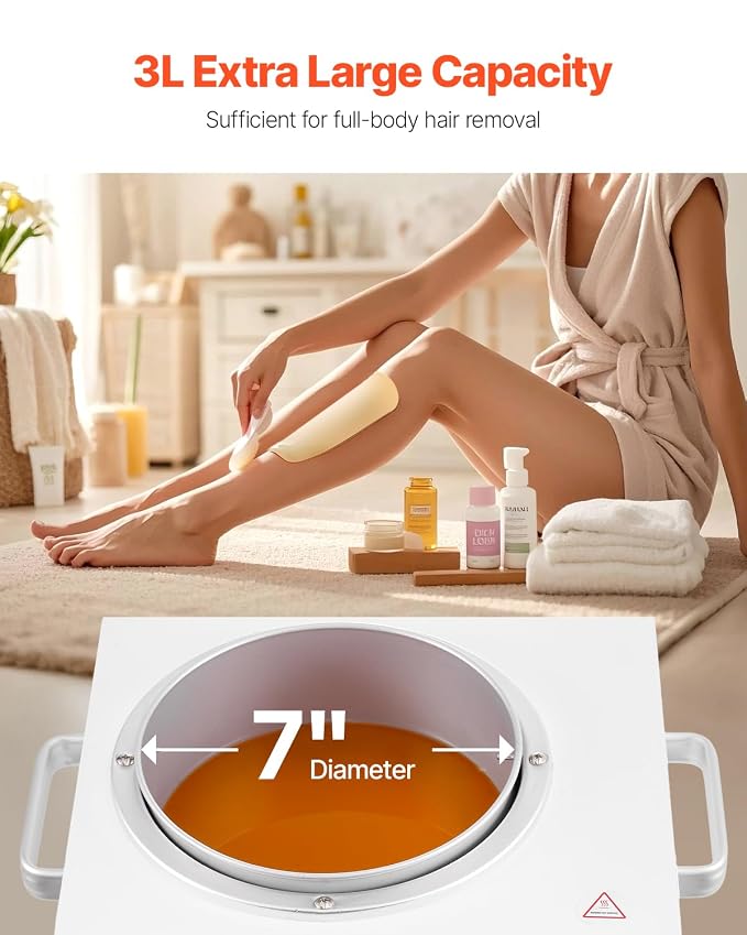 VEVOR Single Wax Warmer, 3000ML 300W Professional Wax Warmer for Hair Removal, 32 ℉- 248 ℉ Adjustable & Non-Stick Waxing Heater Pot with 100PCS Waxing Sticks for Home Use, Beauty Salon, Spa