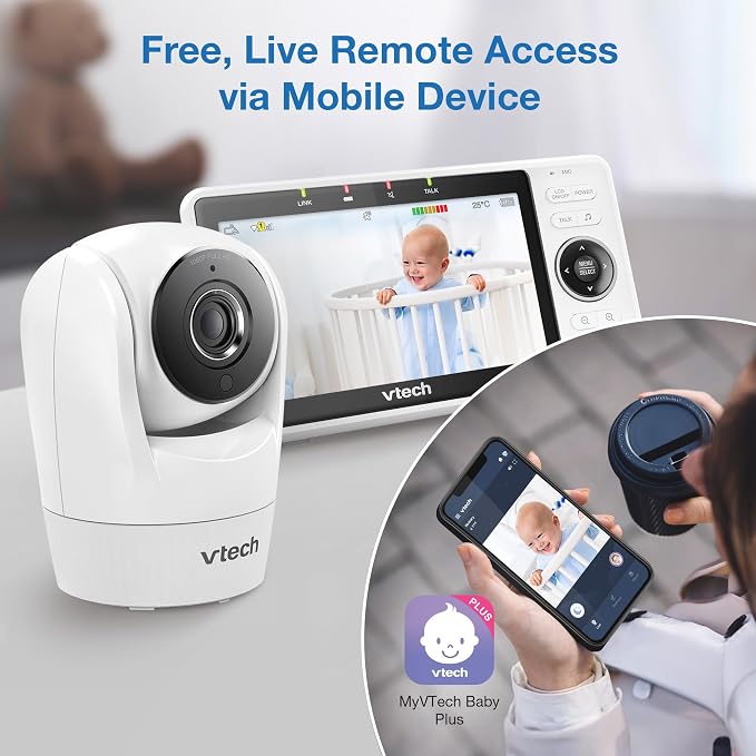 VTech Smart WiFi Baby Monitor – See Your Baby at Home or from Anywhere, Free App, 1080p Camera, 5" Screen, Pan-Tilt-Zoom, Night Vision, Two-Way Talk | VM901