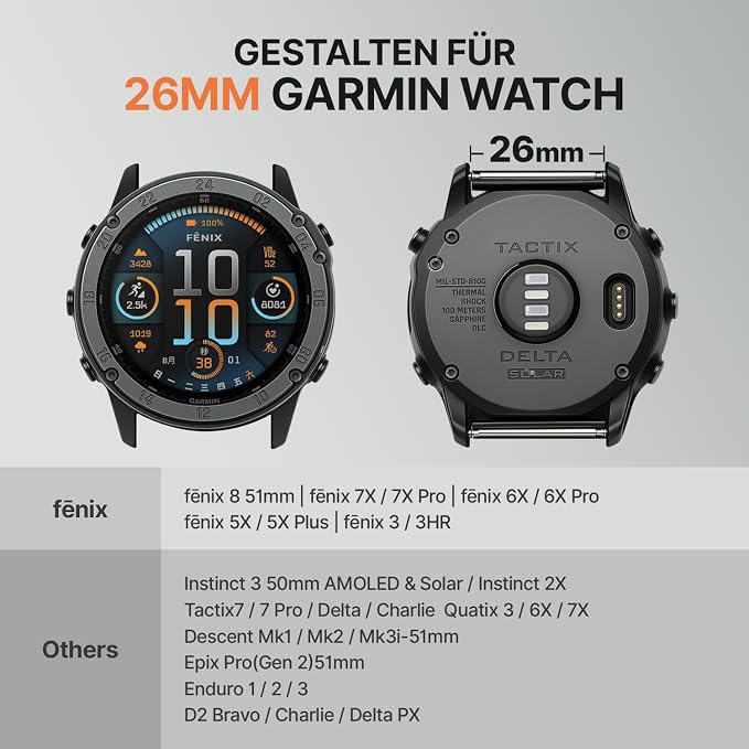 Bandletic Compatible with Garmin Fenix 8 51mm 7X 6X Pro 5X Watch Band - 26mm Quick Fit Rugged Nylon Replacement Strap for Fenix 5X Plus/3/3 HR/Instinct 2X Solar 3 50mm /Enduro/Quatix/Tactix/Epix Pro
