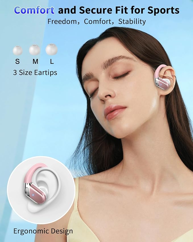 Hupoaf Wireless Earbuds Sport with Earhooks, 2026 Bluetooth 5.4 Headphones with 4 ENC Noise Canceling Mics, 50H Stereo Earphones for Running/Gym/Workout, IP7 Waterproof Over Ear Buds for Android/iOS