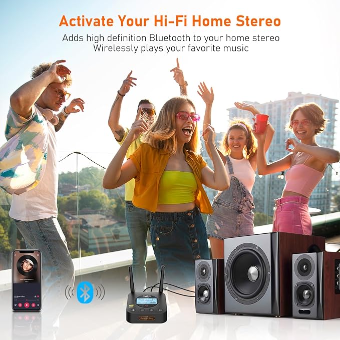 1Mii B06Pro+ Hi-Fi Bluetooth 5.3 Audio Receiver, LDAC Hi-Res Wireless Audio Adapter for Home Stereo w/aptX HD Low Latency, LCD Display, Long Range, Volume Control, 3.5mm AUX Optical Coaxial