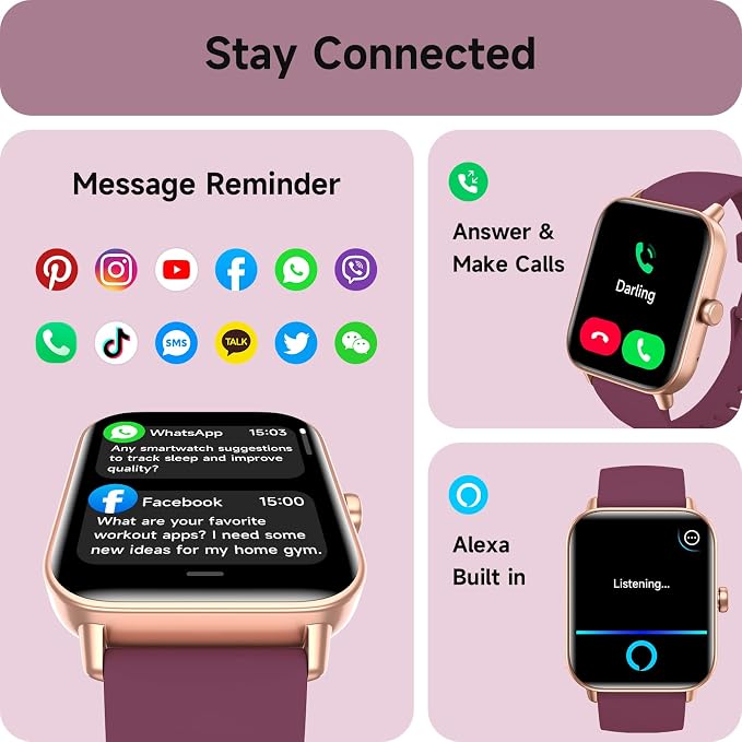 aeac Smart Watches for Women Answer/Make Calls, AI Alexa Built-in, 1.8" Touch Screen Fitness Watch with Android & iPhone, IP68 Waterproof Heart Rate/Sleep/SpO2 Monitor, Pedometer, 120+ Sport Mode