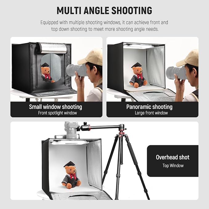 NEEWER 50W Upgraded Photo Studio Light Box, 24"x24" Portable Folding Photography Lightbox, 4 Backdrops, 5600K 160 LEDs 5200lx/0.5m Dimmable Picture Booth Shooting Tent for Jewelry Electronics, LP60
