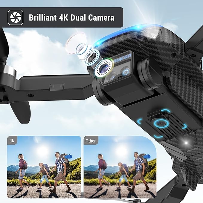 MSMV High-Resolution 4K HD Camera Drone, Wireless RC Toys for Boys Girls, One Button Return, Emergency Stop, Headless Mode, 360° Flips, 2 Batteries & Carrying Case for Kids Adults Beginners, Black