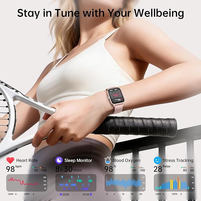 Tensky Smart Watch for Women/Men, 1.85'' HD Activity Smartwatch for iPhone/Android, 100+ Sport Modes Fitness Tracker (Answer/Make Call), Alexa Built-in, Sleep/Heart Rate/SpO2 Monitor/2ATM Waterproof