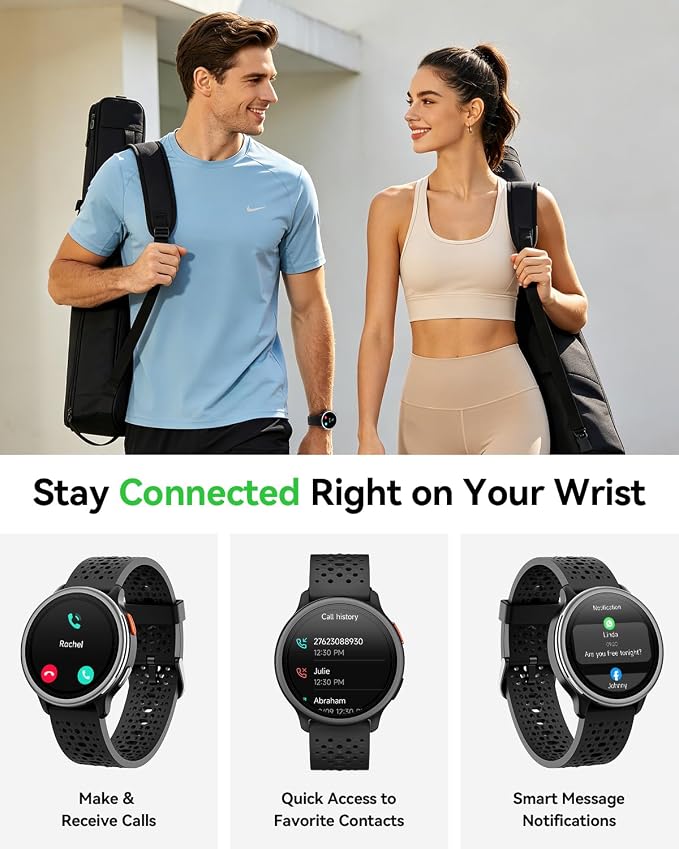 Quican Smart Watch for Women & Men, Compatible with iPhone & Android | Fitness Tracker with Bluetooth Calling, AMOLED Display, Heart Rate & Sleep Tracking, 2 Bands, Perfect Smart Gift