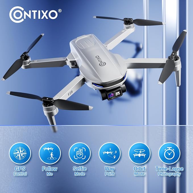 Contixo F28 GPS Drone with Camera for Adults Beginners, Foldable FPV Drone with Auto Follow, One Key Return, Waypoint Flight, Selfie Mode, 23 Min Flight Time, Carrying Case, No FAA Registration