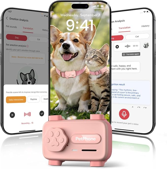 AI-Powered Smartphone for Pets, Support Emotion Detection, 2-Way PetChat | Family&Social Network, Live Geofencing Virtual Fence, Activity Monitor, Play Music, Global Tracking Pet GPS Tracker