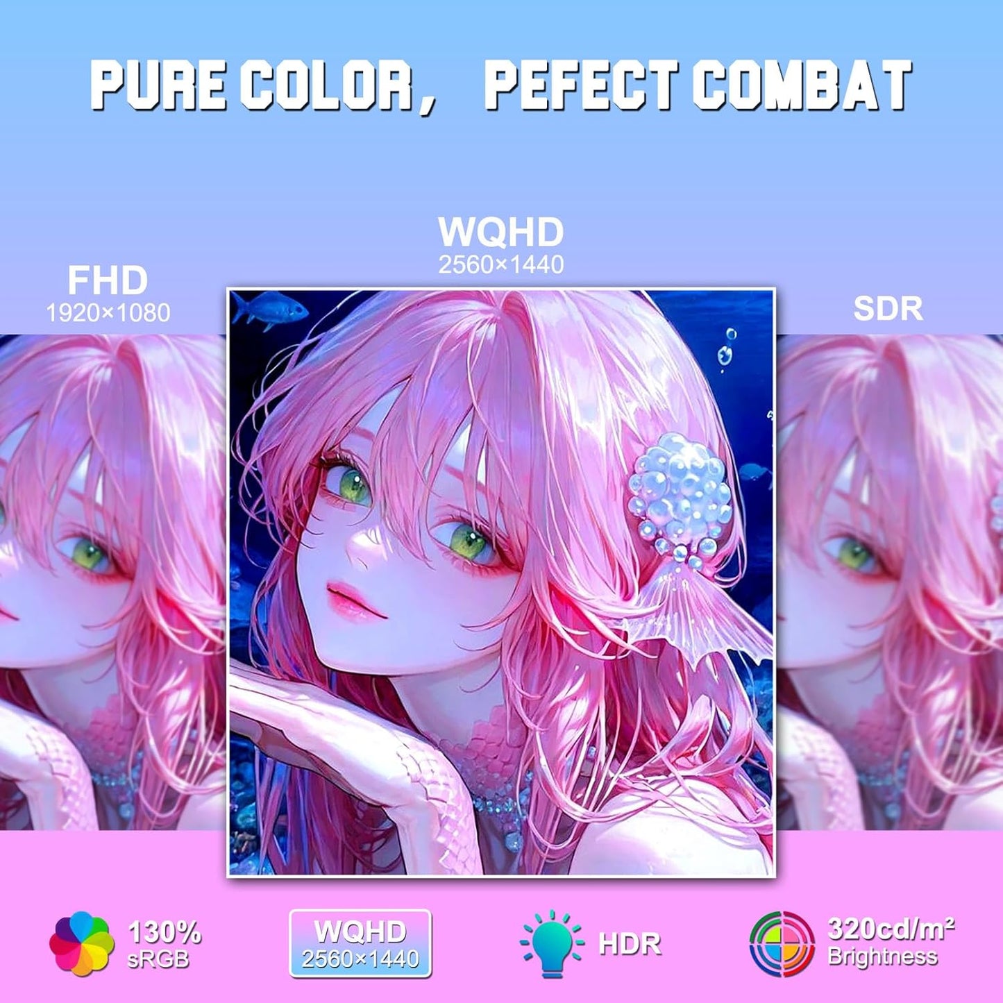 SANSUI 27 Inch WQHD 1440p Gaming Monitor 240hz up to 260hz-Fast IPS 1ms FreeSync Premium 丨DCI-P3 98% 丨sRGB130% 丨HDR10 丨2×DisplayPort 1.4丨2×HDMI2.0 PC Gaming Monitor with Crosshair