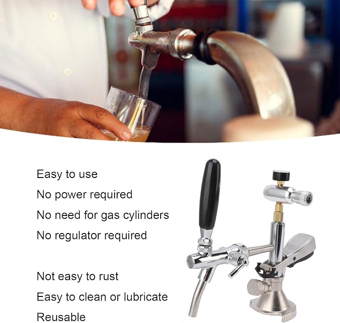 Stainless Steel Beer Keg Pump 4Inch Portable Tap - Manual Hand Pump for Homebrew Kegerator Outdoor Party Bar Restaurant Wedding with Hose Clamp(Type A + with Pressure Gauge)