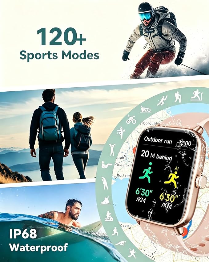 Quican Smart Watches for Women, Compatible for iPhone & Android | Fitness Tracker Watch with Alexa & Calling, Heart Rate Sleep Monitor, Waterproof, Gifts for Women,1.8 Inches Light Pink