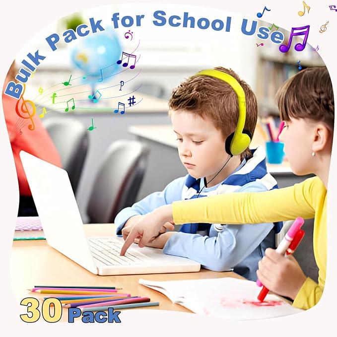 Bulk Headphones for Classroom, 20 Pack Mutil Color Class Set of Headphones with 3.5 mm Jack for Kids,School, Student, Libraries, Computer Lab, Testing Centers