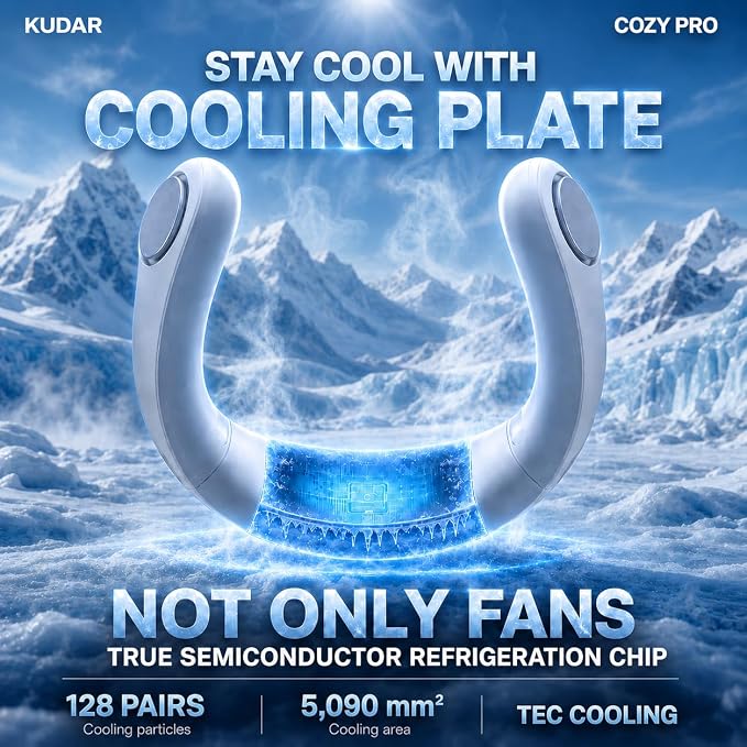 Neck Air Conditioner with Semiconductor Cooling Plate, Rechargeable Wearable Neck Fan with 3 Speeds, 0.79 lb Lightweight Hands-Free Portable