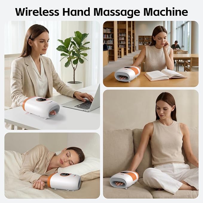 SHINE WELL Hand Massager - Cordless Hand Massager with Heat and Compression for Arthritis and Carpal Tunnel - Muscles Pain Relief from Wrist to Palm and Finger, Gifts for Women Men