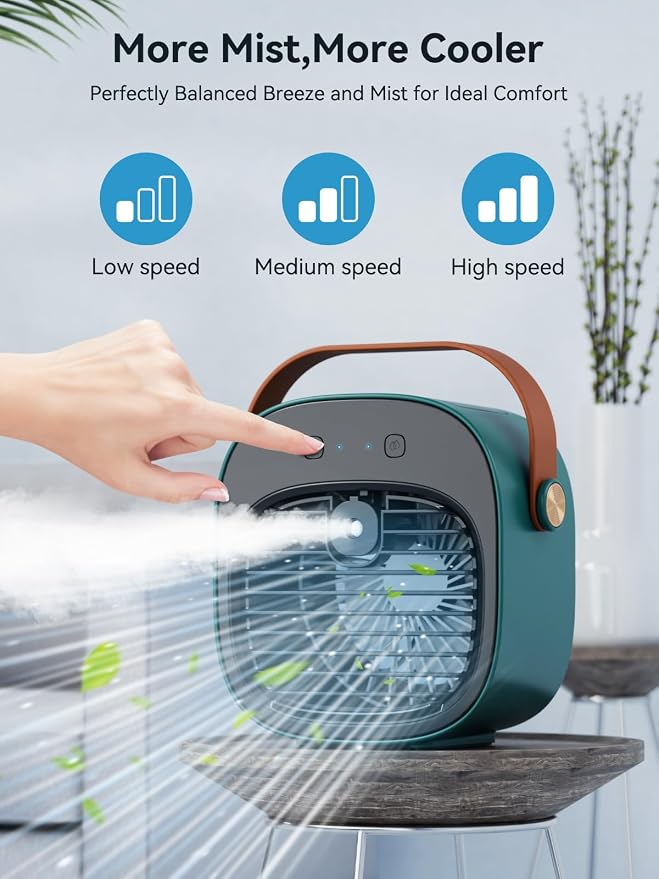 Portable Air Conditioner -5200mAh Rechargeable Mini Air Conditioner with 3 Speed Settings, 5-10 Hours Runtime,Quiet Desk Cooling Fan, Personal Air Cooler for Home, Bedroom, Travel, Office, Outdoor
