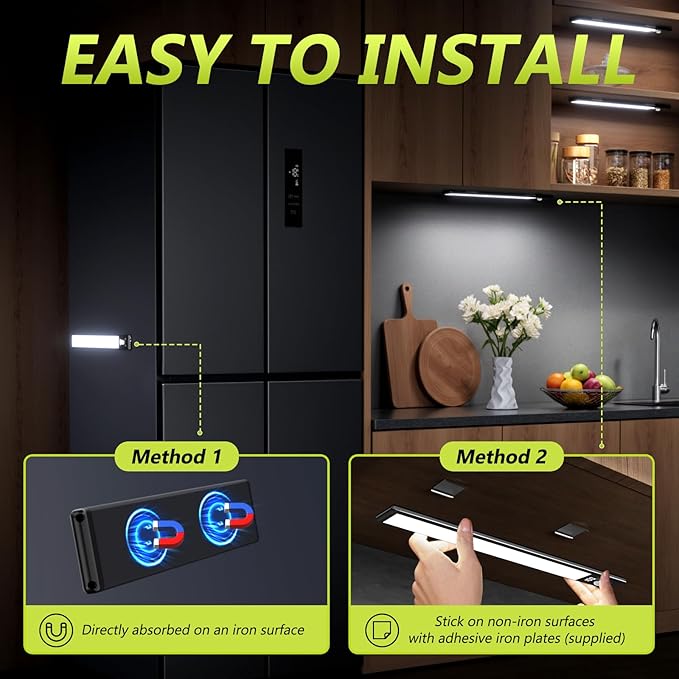 Mpotmiy 6 Pack 12" Rechargeable Motion Sensor Under Cabinet Lights with Digital Display, 2200mAh, 3 Color Temperatures, Magnetic Dimmable Closet Lights for Kitchen