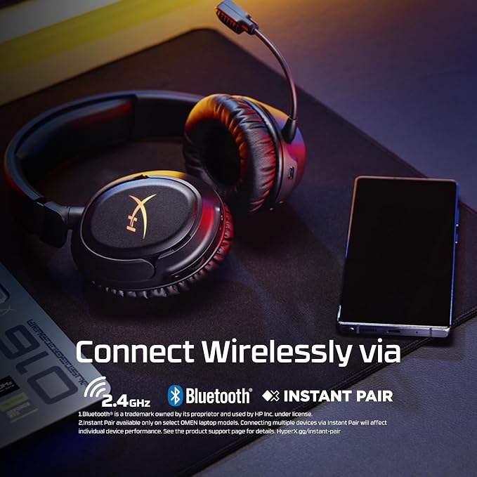 HyperX Cloud Flight 2 – Wireless Gaming Headset, Customizable RGB Lighting with Removable Earcup Plates, up to 100 Hours of Battery Life, 2.4GHz & Bluetooth, Multi-Platform Compatibility - Black