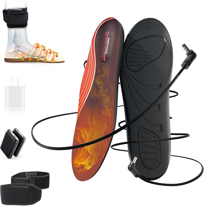 Heated Insoles, Heated Insoles for Women Men with 6000mAh Battery, 4 Temperature Rechargeable Foot Warmers, Full-Foot Heating, Electric Heating Insole for Outdoor Hunting Fishing Camping