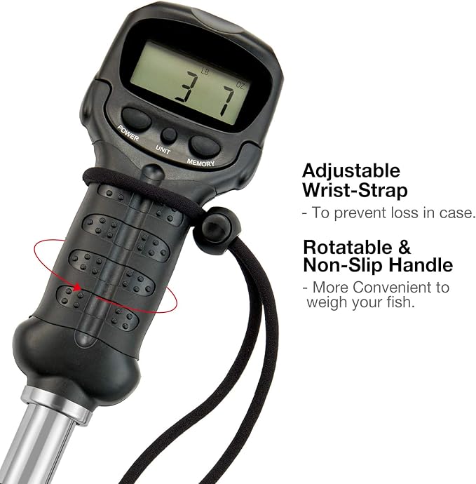 Piscifun Fish Gripper with Digital Fish Scale, Memory Function Fishing Scale, Save Up to Most 10 Set of Weight, Saltwater-Resistant, Portable Stainless Steel Fish Lip Gripper, Fishing Gear Gift