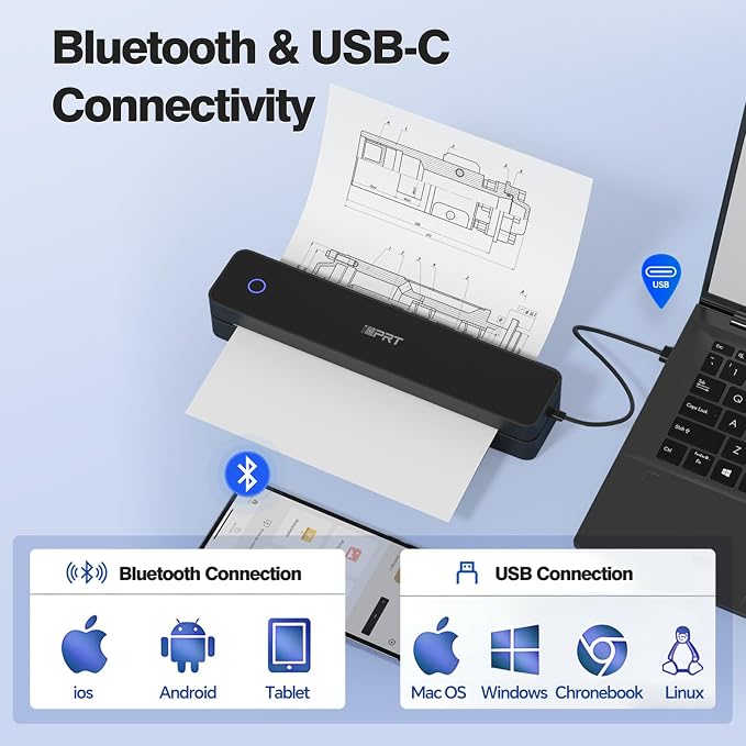 iDPRT Portable Thermal Printer Wireless for Travel, Printers for Home Use, Come with Carry Case& 10 Sheets Thermal Paper, Support 8.5x11 US Letter&A4 Thermal Paper, Compatible with Phone Laptop