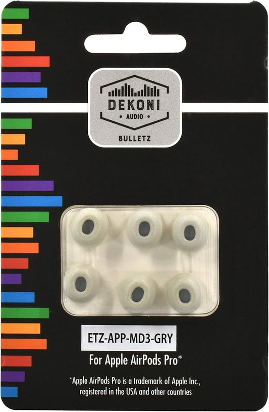 Dekoni Bulletz Memory Foam Ear Tips for AirPods Pro and AirPods Pro 2 | Replacement Ear Tips (Medium Gray 3PK)