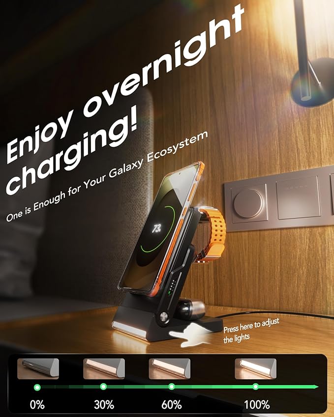 Foldable Charging Station for Samsung,5 in 1 Magnetic Wireless Charger 10000mAh Detachable Portable Power Bank Nightstand for Galaxy S26 Ultra/S26+/S26/S25/Z Fold/Flip 7/S25/S24/S23,Galaxy Watch8,Buds