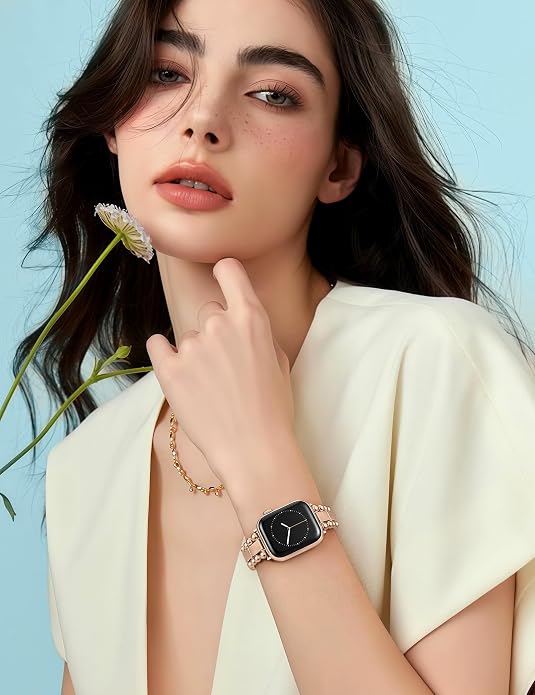 TOYOUTHS Beaded Bracelet Compatible with Apple Watch Bands 38/40/41/42/44/45/46/49mm Women, Dressy Fancy Stainless Steel Metal Elegant Jewelry Strap for iWatch Series 11 10 9 8 7 6 5 4 Ultra/SE 3 2 1