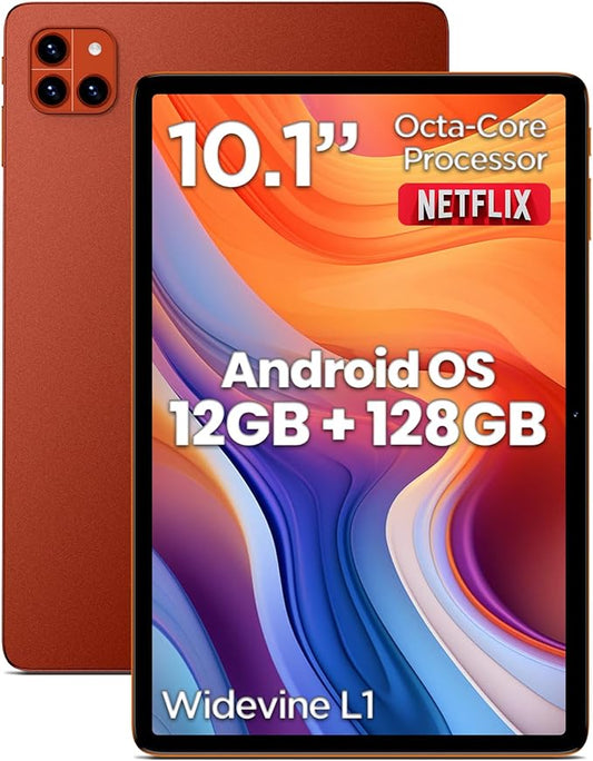 Tablet: 10 Inch Tablet, Android Tablets, 3+9GB RAM 128GB ROM, Octa-core Processor, IPS HD Display, Widevine L1, WiFi 6 & Bluetooth 5.4, Dual Cameras, Dual Speakers, 6000mAh Battery（Orange）